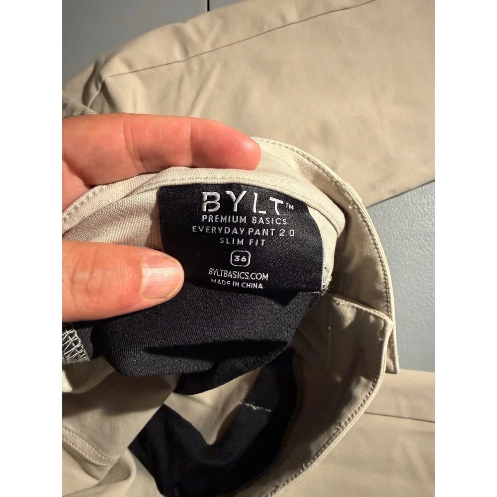 BYLT Premium Basics Everyday Pant 2.0 Slim Fit Tan Khaki Mens Size 36